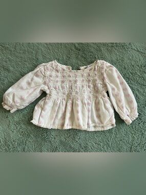 Old Navy White Long-Sleeve Peplum Top with Pink Hearts